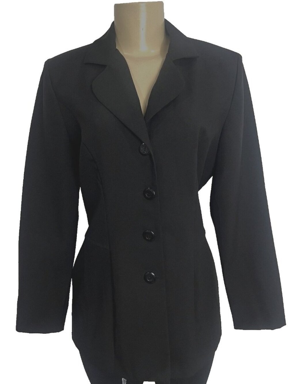 Fashion Bug Black Blazer Women's size 8 Single Breasted 4 button Shoulder Pads